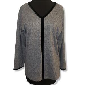 Vintage EUC Halston tunic-style top, gray/black Velvet edged Sz Medium, knit top